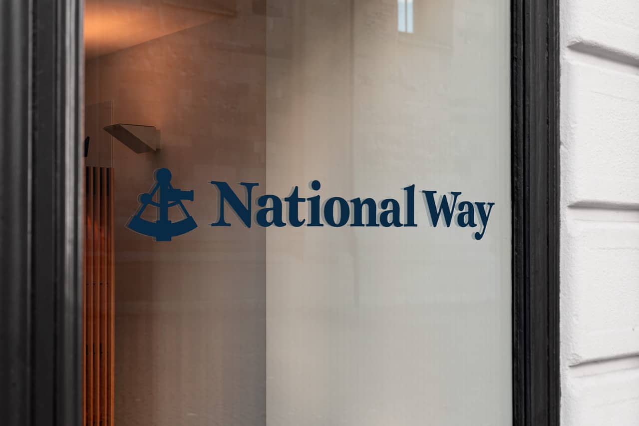 project nationalway logo on glass store